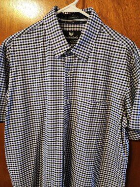 Men's XL Buttercloth Icy Cotton White/Black/Purple Plaid Short Sleeve Shirt